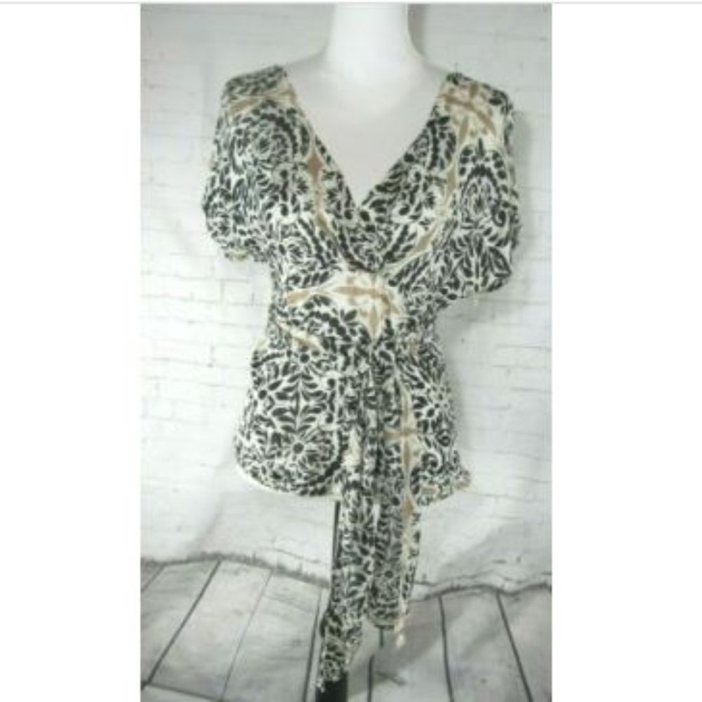 Odille Floral Kimono Sleeve Wrap top Black Beige